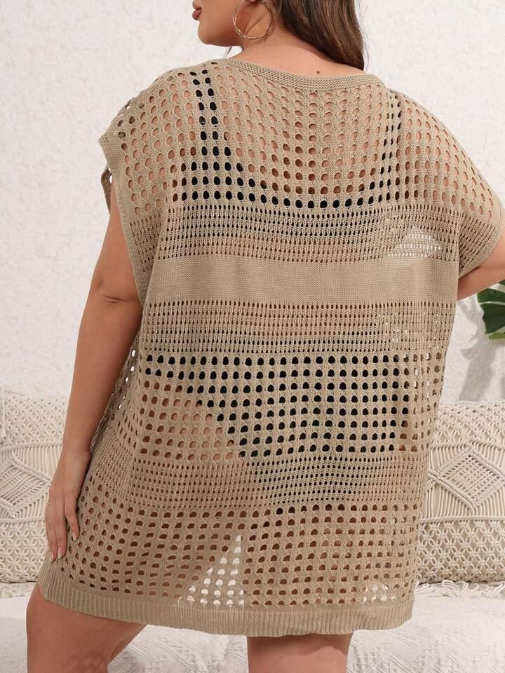 Women's Plus Size V-Neck Split Swimsuit Cover-Up Loose Bathing Suit Regular, Medium