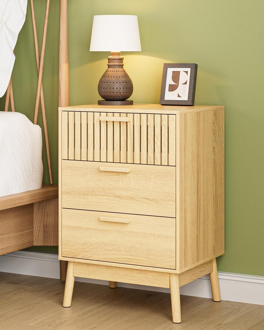 3 Drawer Dresser for Bedroom, Modern Closet Dressers Chest of Drawers, Storage Chest Cabinet Organizer Unit, Small Fluted Dresser for Bedroom (Oak Fluted)