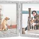FOREV 8x10 Double Picture Frame Wooden Hinged Photo Frame Definition Glass Stand Vertically on Desktop or Tabletop Distressed White