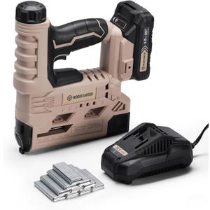 Cordless 2-in-1 Brad Nailer (Battery & Charger), 18GA Nails (5/8"-1-1/4") & Staples (5/8"-1"), 6-Level Depth Adjustment, LED Light, Safety Lock, 2000 Nails Included, 4.4Lbs Lightweight