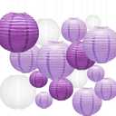 Purple Round Chinese Paper Lanterns Decorative 16pcs Paper Hanging Lantern Decorations for Wedding Mermaid Theme Birthday Party Decorations