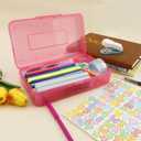 3 x Pink Pencil Case Plastic Clear Hard Pencil Box Crayon Box Organizer 1 Pack Office Supplies Storage Container Organizer Boxes for Girls for Pens Crayon School Stylish Art Office Supplies Storage Medium