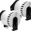 FOXLINE Compatible with Brother DK-22205 62mm x 30.48m (2-3/7" x 100') Continuous Paper Labels Tape,for QL-820NWB QL-720NW QL-710W QL-700 QL-570 Label Printer, 2 Rolls White Paper Labels + 2 Frames