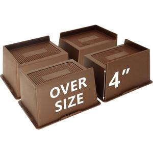 Bed Risers 4 inch Heavy Duty Dark Brown, 4 Pack Oversized Furniture Risers, Extra Wide Bed Lifts Risers for Table, Sofa, Dorm Twin XL, Couch, Desk, Bed Frame Risers Supports Up to 6,500 Lbs