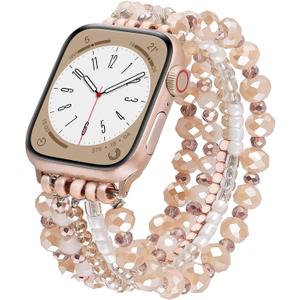 VISOOM Beaded Bracelet Compatible for Apple Watch Band 42mm/44mm/45mm/46mm Series 11 10 9 8 7 Se(3 2 1) 6 5 4 Women Fashion Cute Handmade Stretchy Watch Strap for iWatch Bands Series 3/2/1