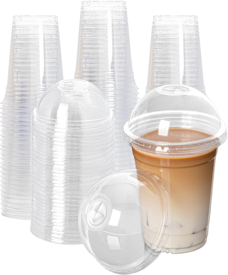 Lullaby 200Pack 16oz Clear Plastic Cups with Dome Lids, Disposable Smoothies Cups Suitable for Ice Cold Drinks Coffee Tea, Ideal for Parties, Holidays