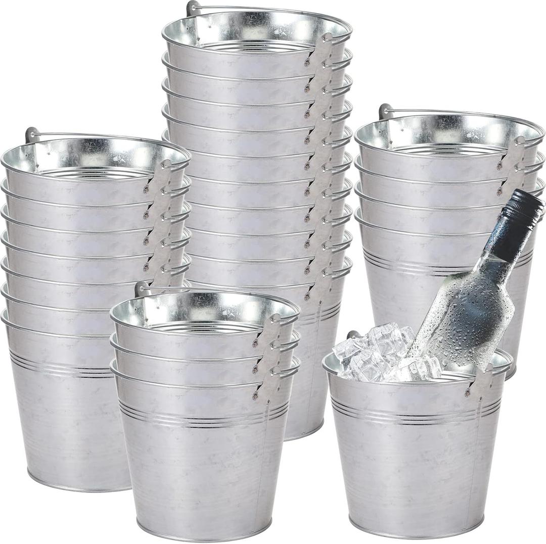 Didaey 24 Pack Galvanized Metal Buckets Bulk 6 Inch Small Ice Buckets Iron Candy Pail with Handle for Garden Planters Vase Table Centerpieces Crafts Wedding Party Favors Accessories Decorations