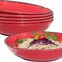 Farmhouse Melamine Pasta Bowls Set of 6, 42 OZ Large Serving Bowls Set, 9.25 inch Ramen Bowls,Wide and Shadow Rustic Red Round Dinner Bowl, Fruit bowl, Noodle Bowl, Salad Bowl Set, Red