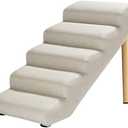 Imitation Linen Faux Leather Dog Stairs, for Pets up to 150 lbs, Waterproof, Scratch Resistant Pet Steps/Stairs with High Density Foam and Detachable Wooden Legs (Light Beige（5）)
