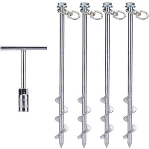 MightyPhine Steel Screw Ground Anchors - Set of 4, 12 Inch, Silver, Metal - Tent Stakes, Trampoline Anchor Kit, Swing Set Anchors, High Wind Resistance
