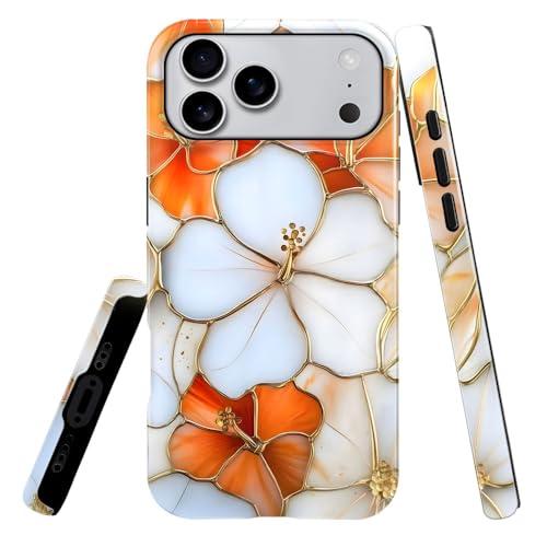 Case for iPhone 17 Pro Max,Hibiscus Flowers Stained Glass Botanical Phone Case Slim Silicone Shockproof Cover for Girls Women（Glossy & Durable）