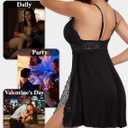 BemorRun Sexy Night Gowns for Woman Sexy Sleepwear Lace Chemise V-Neck Babydoll Lingerie Slip Nightie with Side Slits (Black, XL)