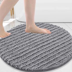 Round Bathroom Rugs 24x24, Extra Soft Thick Absorbent Shaggy Chenille Bath Rugs, Non-Slip Machine Wash Dry, Bath Mats for Bathroom Floor, Tub and Shower, Home Decor Accessories, Light Grey, Round 