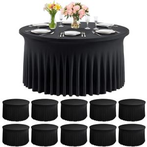 10 Pack Black Round Spandex Tablecloths for 60 inch Table, 120 Inch Spandex Fitted Tablecloths, Wrinkle Free Washable Polyester Tablecloth for Wedding, Party, Birthday, Home Decoration