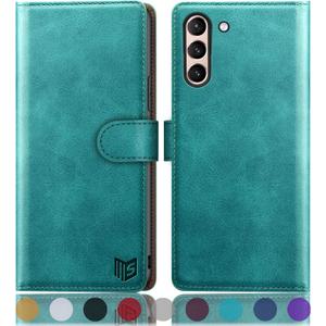 SUANPOT for Samsung Galaxy S21 6.2"(Non S21+) with RFID Blocking Leather Wallet case Credit Card Holder,Flip Folio Book Phone case Shockproof Cover Women Men for Samsung S21 case Wallet Blue Green