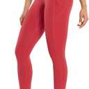 ENERBLOOM Workout Leggings with Pockets for Women High Waist Yoga Pants 25"/28" Cream Soft Lightweight Athletic Gym Tights (Large, Watermelon Red)
