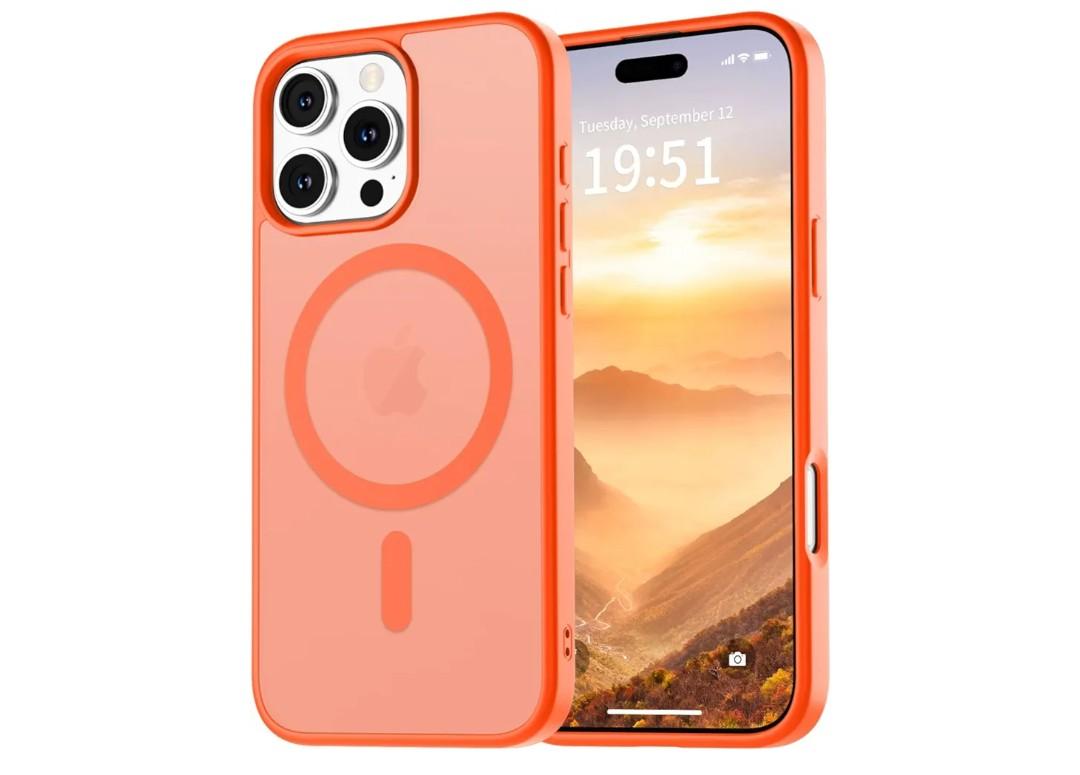 Vnnink for iPhone 16 Pro Max Case,Magnetic Matte Military Grade Drop Protection Translucent Cell Phone Cover - Slim Rugged Durable Shockproof Bumper Case, Orange
