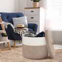 HONCESTA 18" X 14" Large Wicker Basket with Lid, Blanket Basket Living Room, Woven Cotton Rope Storage Bin, Kids Dog Toy Storage Bin Box, Tall Laundry Hamper, Blankets Pillows Organizer Holder