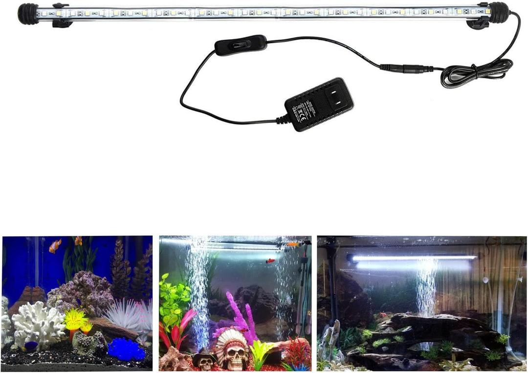 23 inches LED Aquarium Light, 12W Fish Tank Light Underwater Light Submersible Crystal Glass Lights, 9.2ft/2.8m Long Wire Length, White