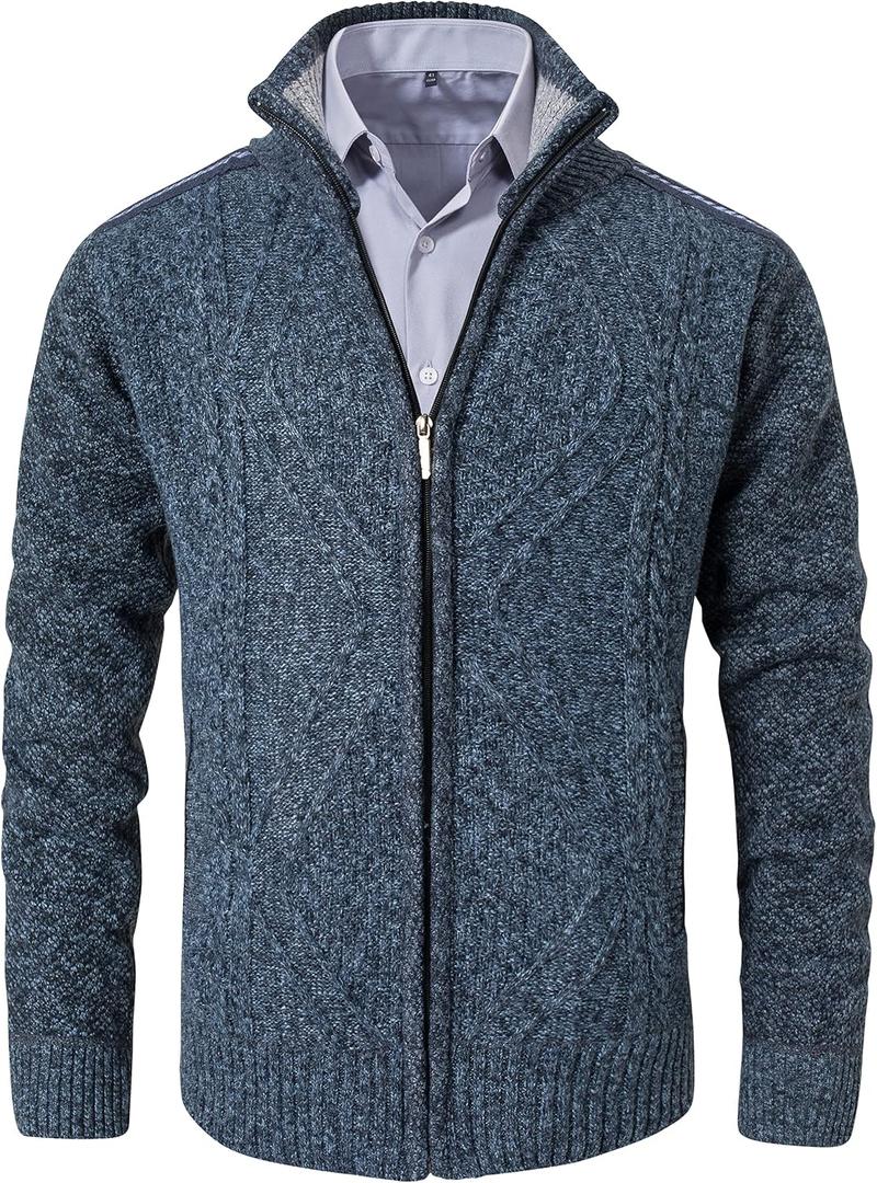 VtuAOL Men's Cardigan Sweaters Casual Full Zip Sweaters Knitted Cardigan with Pockets (Blue)