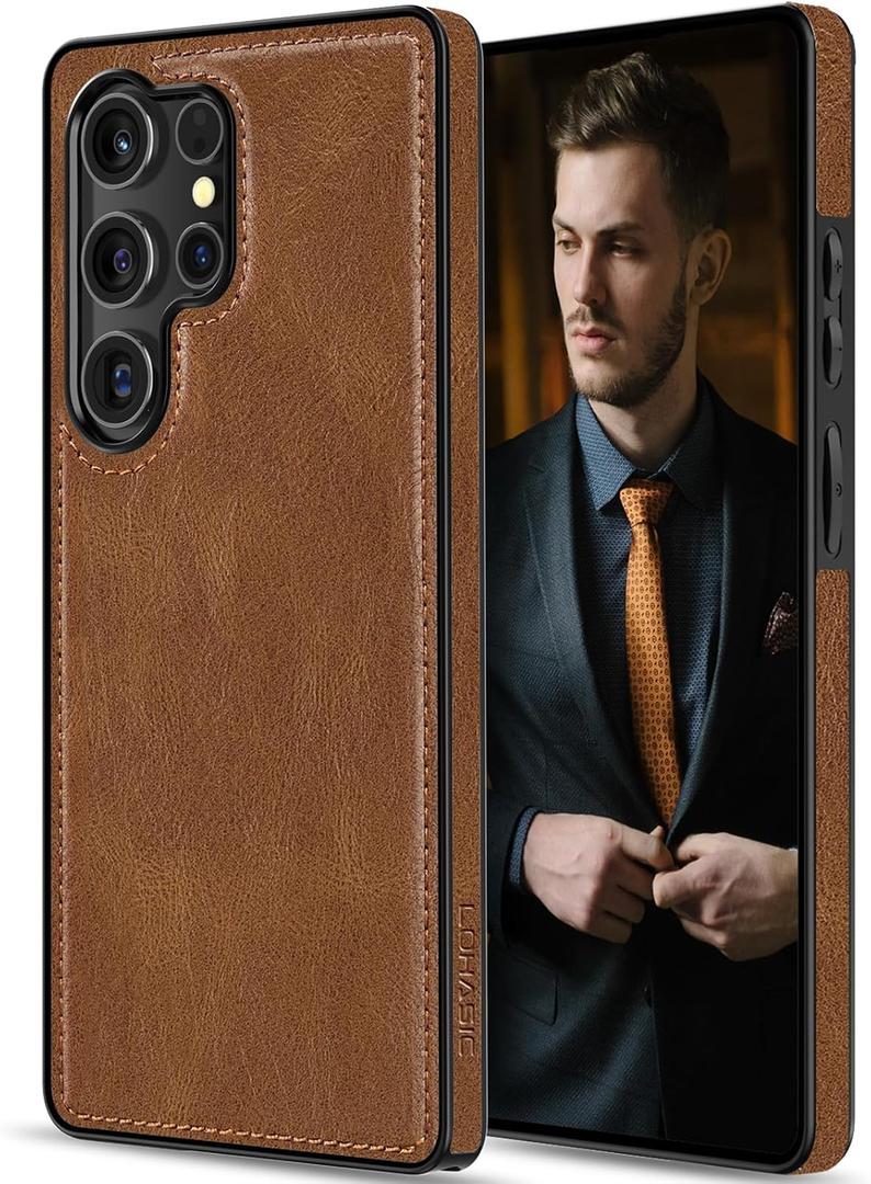 LOHASIC for Galaxy S25 Ultra Leather Case, Luxury Classic Style Protective Shockproof Bumper Designed Women Men Cover Compatible with Samsung Galaxy S25 Ultra, 6.9" 2025 - Brown