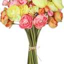 Ranunculus Artificial FlowersBundle 18Pcs Artificial Silk Mini Rose Flowers Persian Ranunculus Bouquet for Indoor Home Table Wedding Floral Arrangement (Orange)