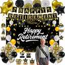Retirement Party Decorations, Black Gold Happy Retirement Decorations for Women Men Happy Banner & Backdrop Hanging Swirls Foil Balloon Retire Sash Paper PomPoms and Honeycomb Centerpieces