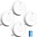 SITERWELL Smoke Detector, Hardwired Interconnected Smoke Detector, Photoelectric Smoke Alarm with 9V Backup Battery, Fire Alarm with Test/Silence Button, ETL-9th Listed, GS562A, 4 Packs
