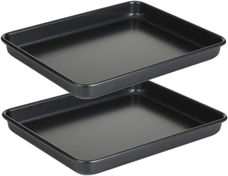 11 Inch Baking Sheets Pan Nonstick Set of 2, Walooza 1-inch Deep Baking Trays, 11X9 Inch Cookie Sheet Replacement Toaster Oven Tray, Non Toxic & Heavy Duty & Easy Clean (Black)