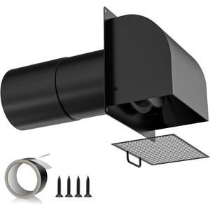 [Upgraded] Hon&Guan 4 Inch Hooded Wall Vent with Magnetic Flap and Removable Mesh, Dryer Vent Cover Outside Arc-Shaped 4'' Exhaust Vent for Dryer/Bathroom/Kitchen Range Hood(Galvanized Steel, Black)