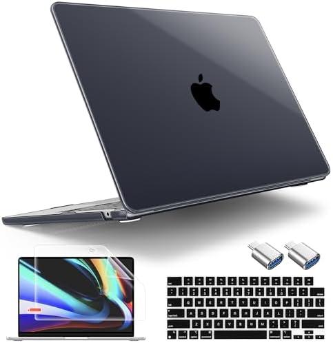 Tuiklol for 2025 2024 2023 MacBook Air 15 inch Case M4 / M3 / M2 Clip, Model A3241 A3114 A2941 Hard Shell Case with Keyboard Cover & Screen Protectorfor MacBook Air 15.3'' Cover,Clear Black