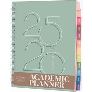 3 x Rileys Academic Planner 2025-2026, Daily, Weekly & Monthly Planner, July 2025 - June 2026, Student Notes Pages, Twin-Wire Binding, Weekly Agenda for School & Work (8 x 6-Inches, Green, Deco)