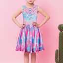Funnycokid Girls Dress Summer Sleeveless Sundress Birthday Outfit Twirly Mermaid Party Kids 4-15 Years (Pink)