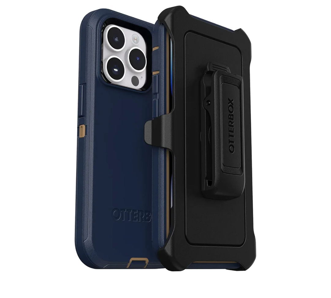 OtterBox iPhone 14 Pro (ONLY) Defender Series Case - Blue Suede Shoes (Blue), Rugged & Durable, with Port Protection, Includes Holster Clip Kickstand