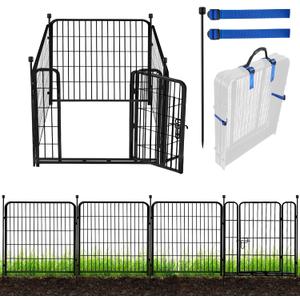 ADAVIN Tall Garden Fence with Gate,40 in(H) 4 Panels Animal Barrier Fence, Black Heavy Duty Iron Metal Fencing Border, Indoor or Outdoor Dog Playpen, No Dig RV Fencing for Yard. Total 8.9 FT(L)