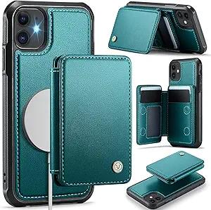 Compatible with Magsafe for iPhone 12/12 Pro Wallet Case Magnetic Card Holder, RFID Blocking 2 in 1 Detachable Kickstand Shockproof Cover for Women Men, Bluish Green