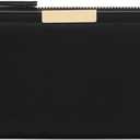 Slim Women Wallet Bifold Ladies Long Purse Travel Credit Card Holder with Coin Zipper Pocket (A01 Black)