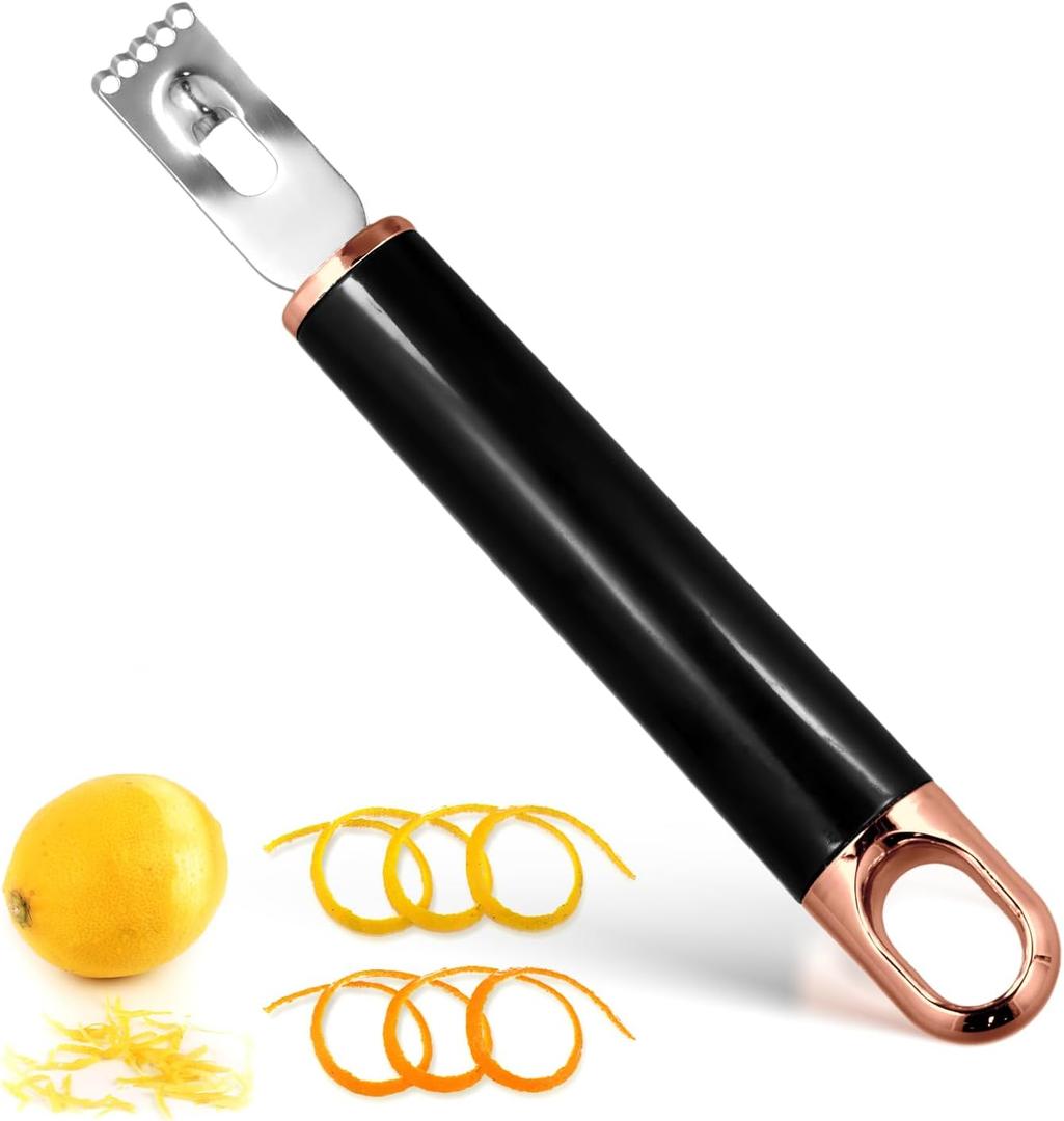2 x Stainless Steel Channel Knife, Multifunctional Lemon Zester Fruit Peeler with Hanging Loop Lemon Twist Peeler Fruit Peeler Citrus Zester Tool for Cocktail Kitchen Home Bar (Black Gold)