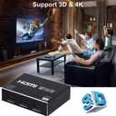 1x3 HDMI Splitter, 1 in 3 Out HDMI Splitter Audio Video Distributor Box Support 3D & 4K x 2K Compatible for HDTV, STB, DVD, PS3, Projector Etc.