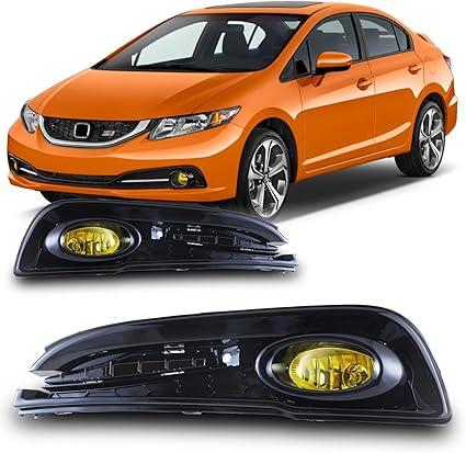 Fog Lights for Honda Civic Sedan 4-Door 2013 2014 2015 with H11 12V55W Halogen Bulbs Fog Lights Assembly with Wiring Kit & Switch-1 Pair (Yellow Glass Lens)