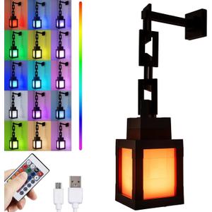 Pixelated Lantern LED Night Light,16 Colors Rechargeable LED Lamp with Remote, Rechargeable Retro Table/Wall Night Lamp,for Bedroom Gaming Kids ,Home Decoration and Children's Gifts (with Chain)
