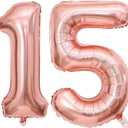 40 Inch Rose Gold 15 Number Balloons Giant 15 or 51 Balloons Rose Gold Birthday 15 Balloons 15th Birthday Anniversary Party Decorations Supplies