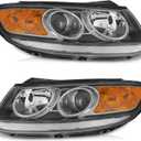 WEELMOTO Halogen Headlights for 2007-2012 Hyundai Santa Fe, Headlamp Compatible with 2007 2008 2009 2010 2011 2012 Santa Fe Replacement Driver & Passenger Side Black Housing Amber Reflector