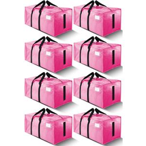 HOMESURE Supports 200lbs Heavy Duty Moving Bags - Strong Zipper & Wrap-Around Handles - Water-Resistant Storage Totes, Durable Alternative to Moving Boxes - 8 Pack - Pink