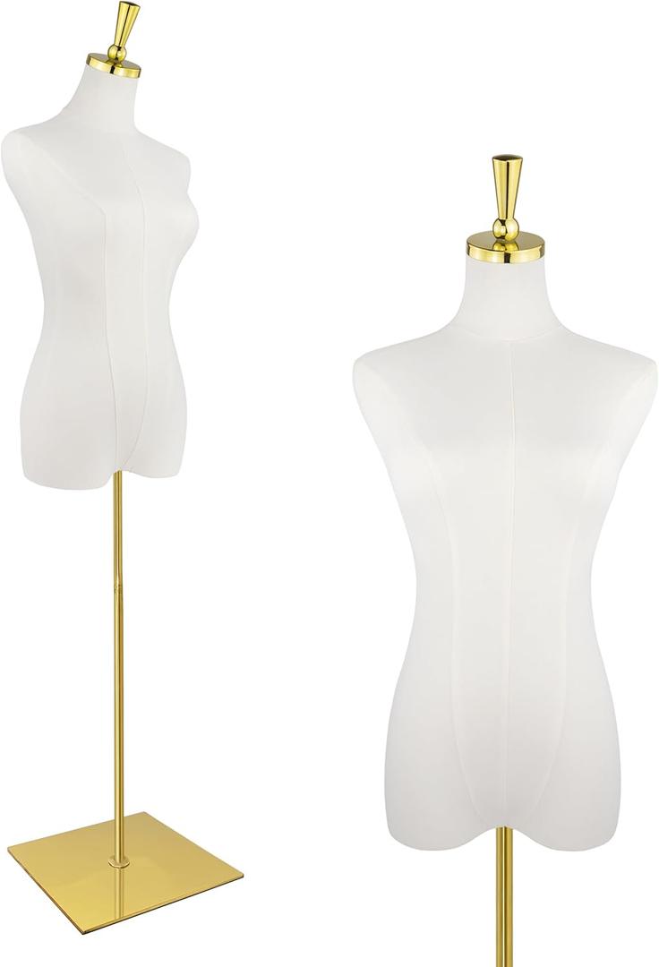 Female Mannequin Torso, 53"-73" Height Adjustable Dress Form Mannequin for Women with Golden Metal Stand,for Sewing and Display Beige