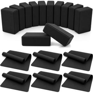 Hoteam 18 Packs Yoga Mats and Blocks Set Non Slip Extra Thick Exercise Mat 68'' x 24'' x 4 mm and EVA Yoga Blocks Latex Free Exercise Mats Set for Women Pilates Workout Outdoor