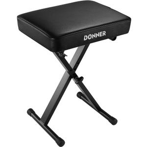 Donner Piano Bench, Adjustable Keyboard Bench Portable Stool Collapsible Chair Foldable Seat X-Style, 2.4 Inch Thickness High-Density Sponge Padded, Non-Skid Design, Black