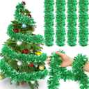 72 Feet Christmas Tinsel Garland Shiny Metallic Tinsel Twist Garland Streamers Ornaments Long Glitter Christmas Tree Hanging Decorations for Party Holiday Wedding Birthday Tree Wall Rail (Green)