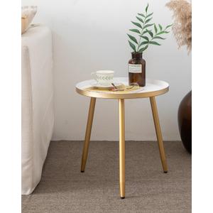 AOJEZOR Side Table: End Table for Any Room - Round Side Tables for Small Spaces - White Top with 3 Gold Legged (16.9Dia x 17''H, White/Gold)