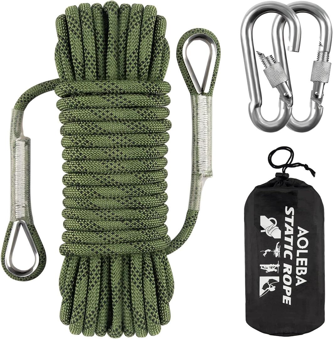 AOLEBA 10.5 mm Static Climbing Rope 10M(32ft) 20M(64ft) 30M(96ft) 50M(160ft) 70M(230ft) Outdoor Rock Climbing Rope, Escape Rope Ice Climbing Equipment Fire Rescue Parachute Rope (Army Green)